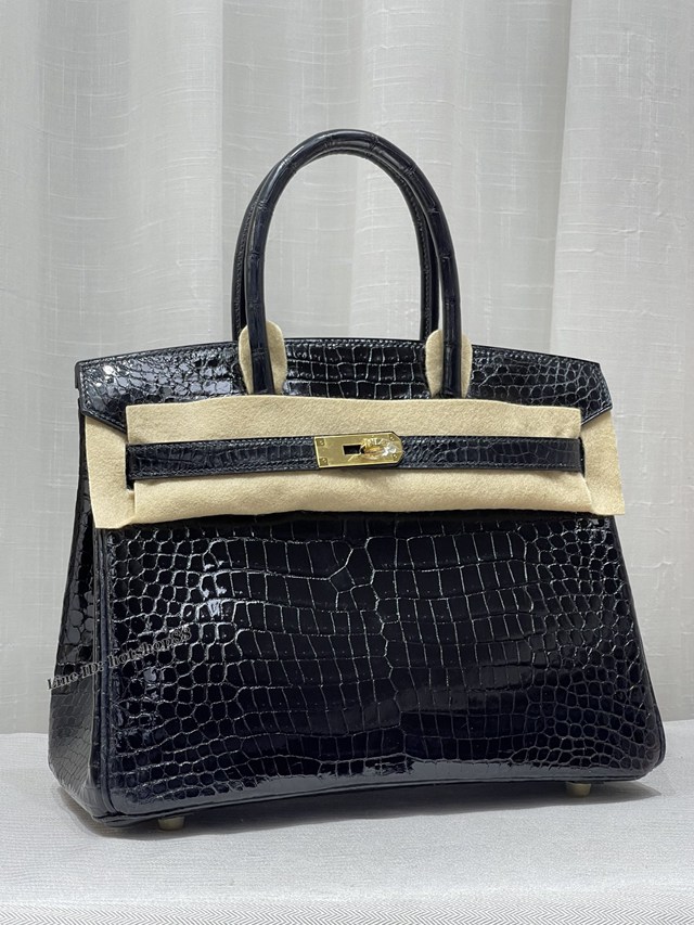 Hermes專櫃經典款手提女包 愛馬仕crocodile Leather hcp灣鱷倒v金扣全手工鱷魚手袋 zhh1217